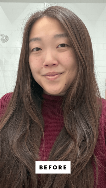 Allure contributing commerce writer Christa Joanna Lee before using the Moroccanoil Hydrating Shampoo and Conditioner Set