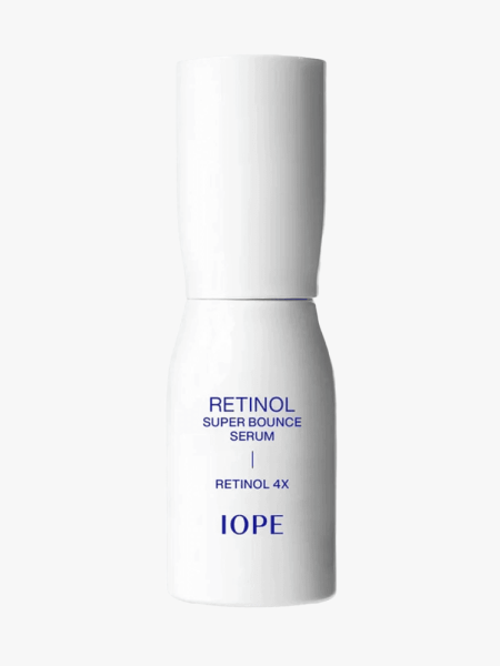 Iope Retinol Super Bounce Serum in branded component on a light gray background